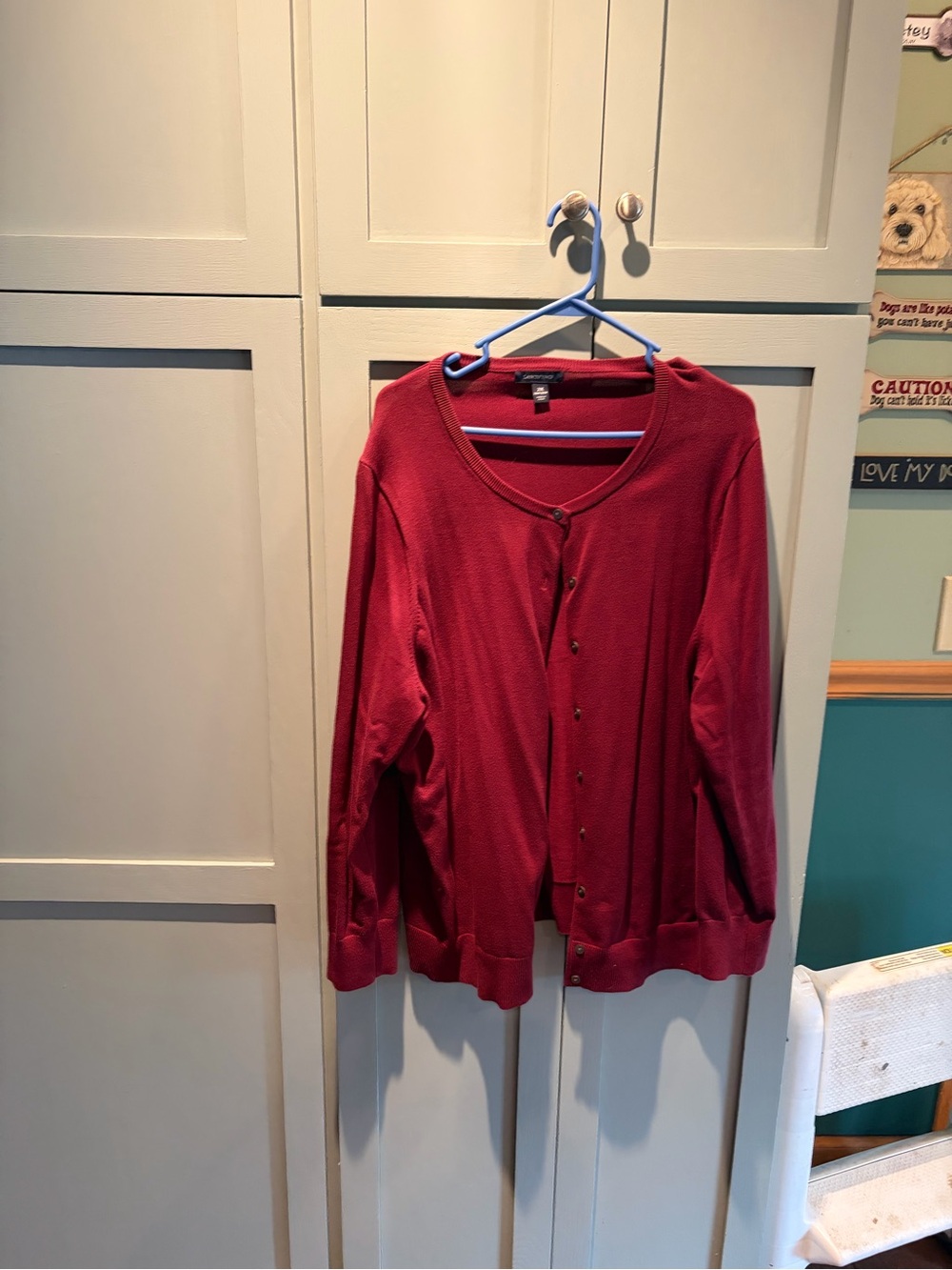 Lands' End womans Deep Red Button-Front Knit Cardigan